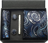 Conjunto Gravata de Seda Paisley Azul Marinho